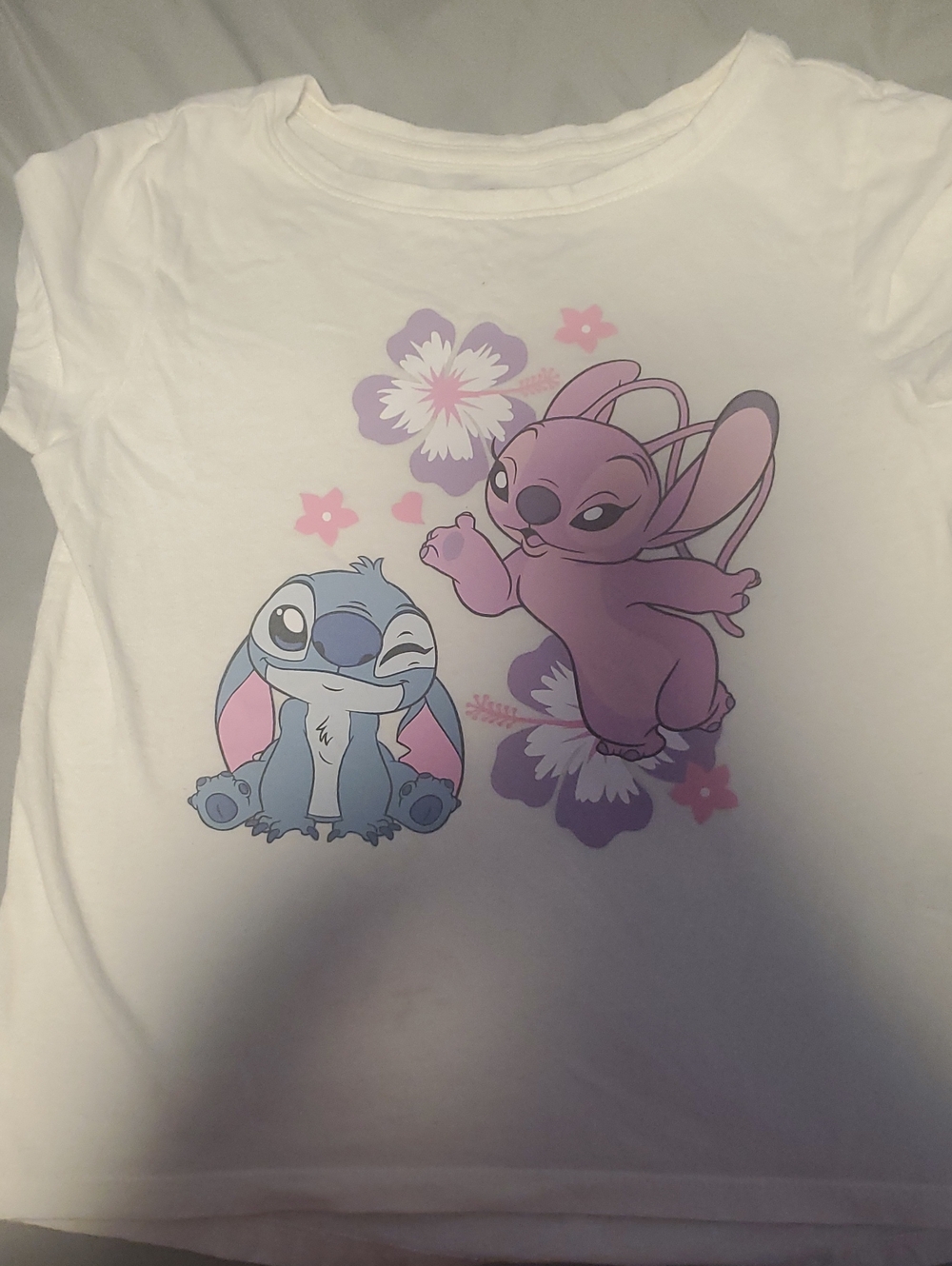 Disney White Tee with Blue and Purple Lilo & Stitch Graphics